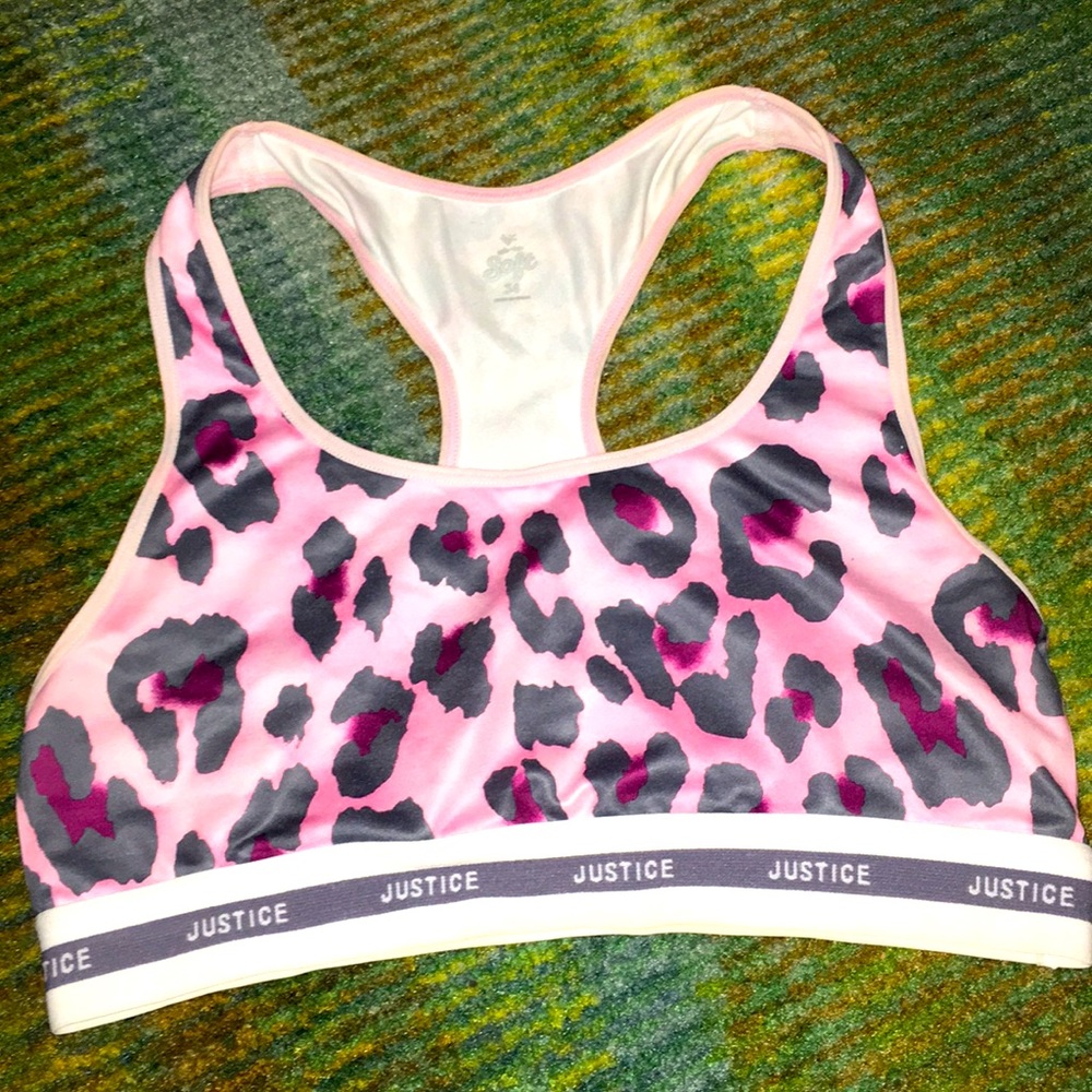 Pink leopard sports bra justice Oh-So Soft NWOT